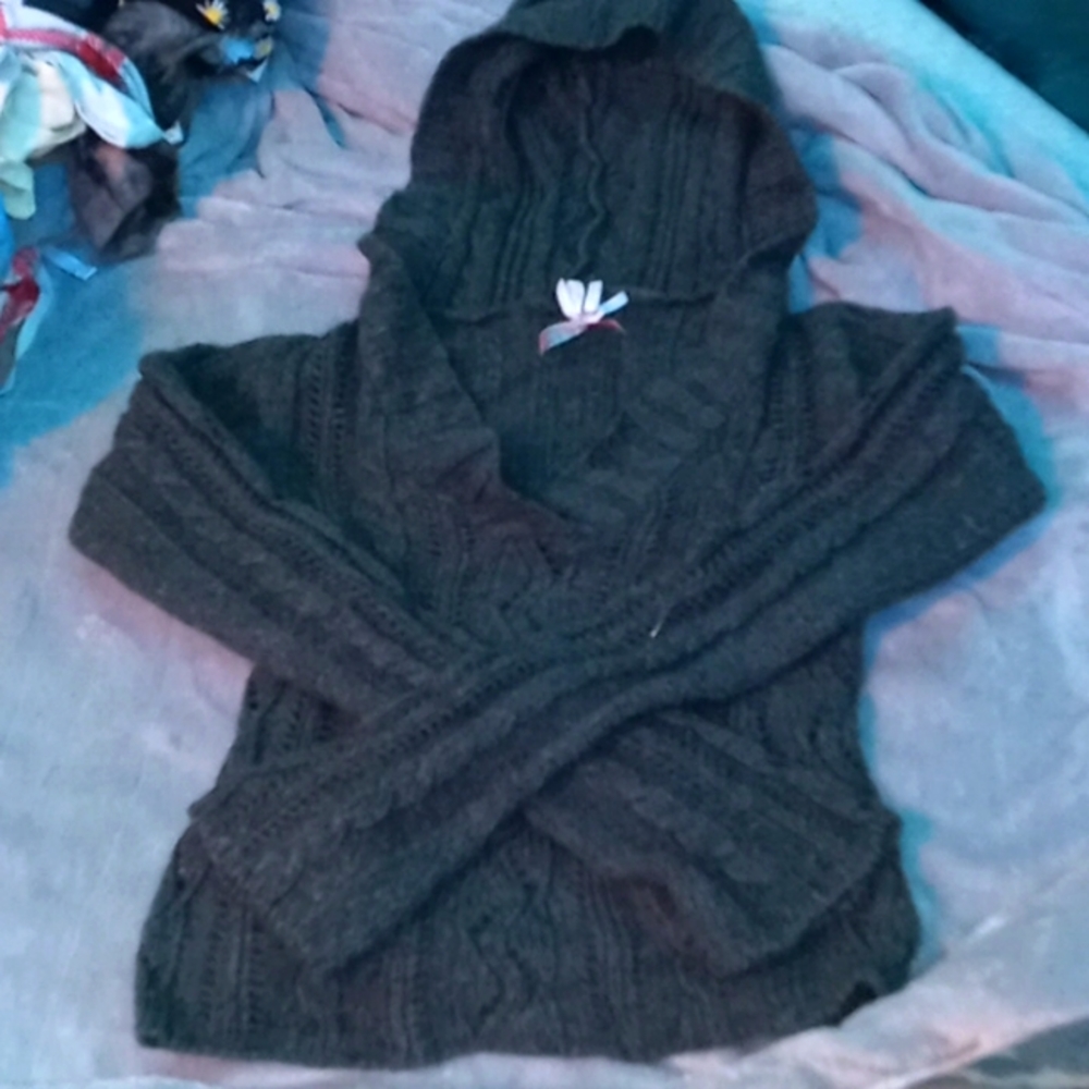 Derek heart black knit hoodie sweatshirt